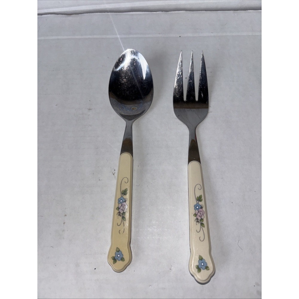 Pfaltzgraff Tea‎ Rose  Vintage Serving Fork And Spoon "8"